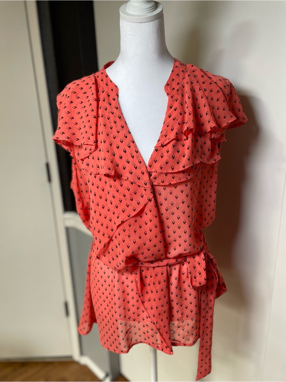 Worthington Coral Ruffle Wrap Blouse